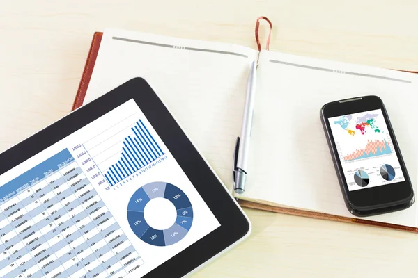 Tablet digital com relatório gráfico financeiro — Fotografia de Stock