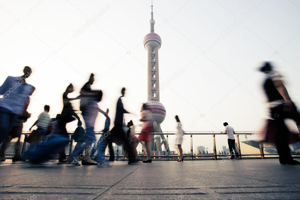 Landmark and walking people in Shanghai