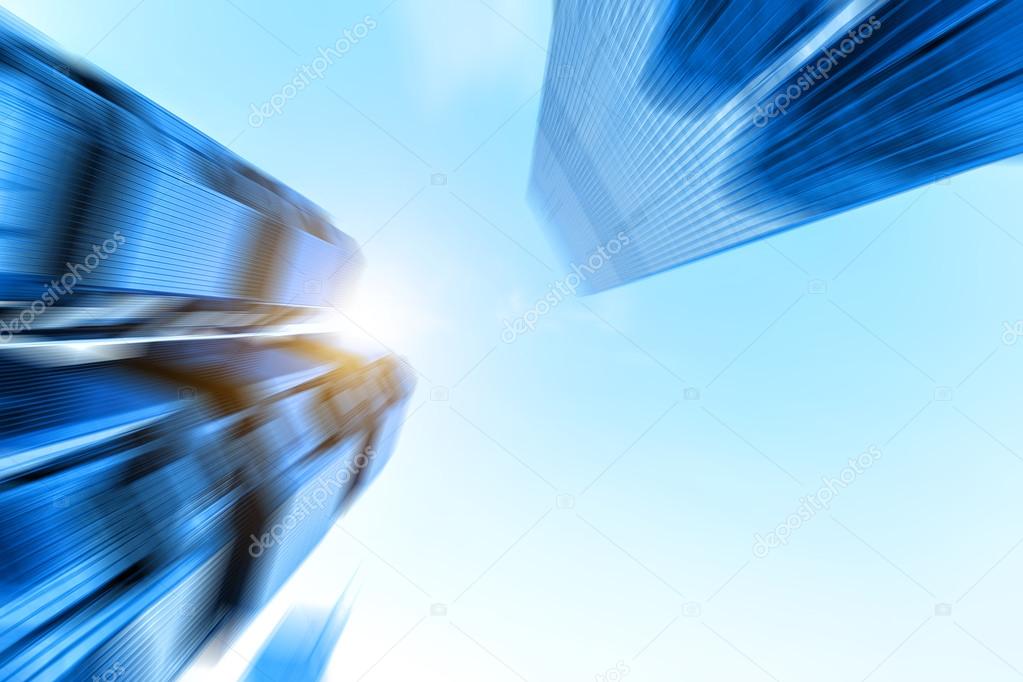 Skyscrapers in blurred motion.