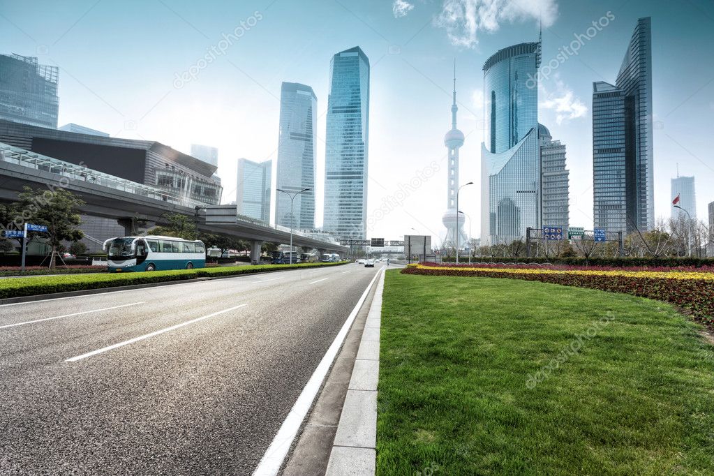 urban road and modern city skyline 