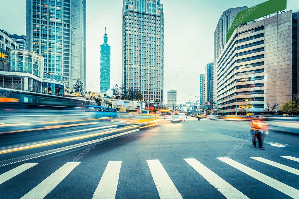 traffic blur motion in modern city street