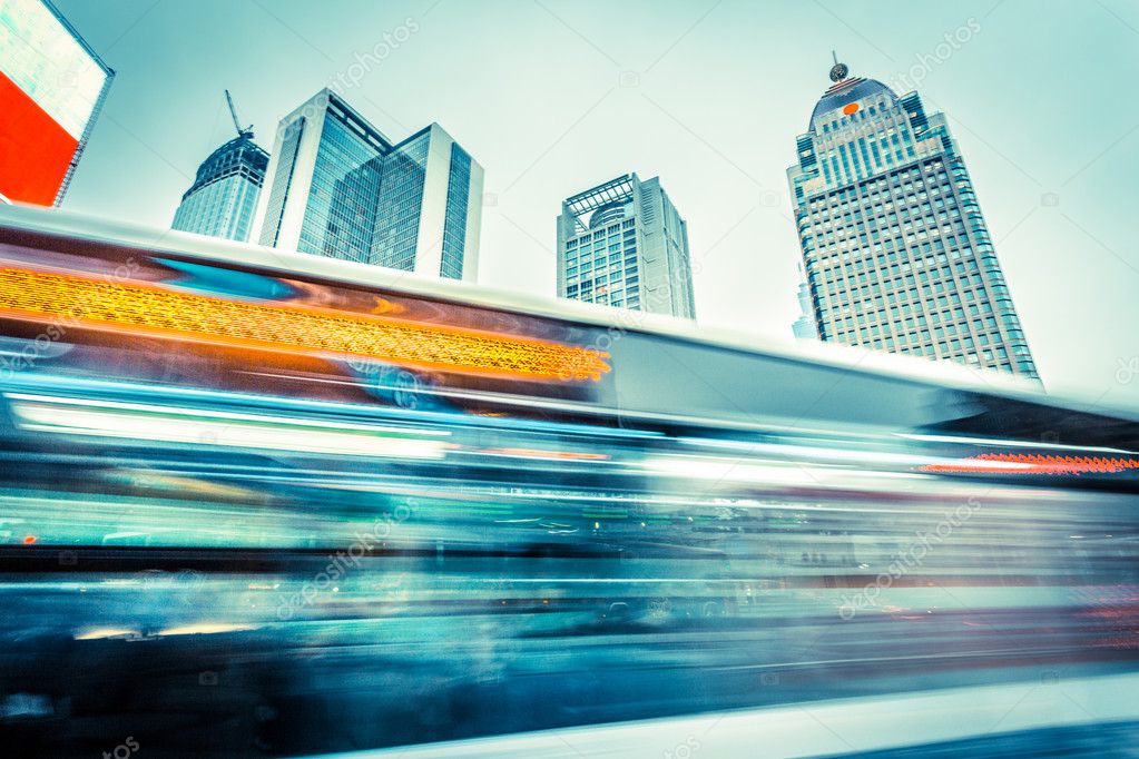 traffic blur motion in modern city street
