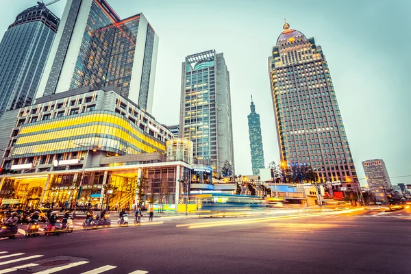 Light trails in modern street — Stock Photo, Image