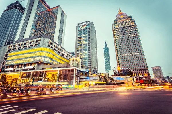 Light trails in modern street — Stock Photo, Image