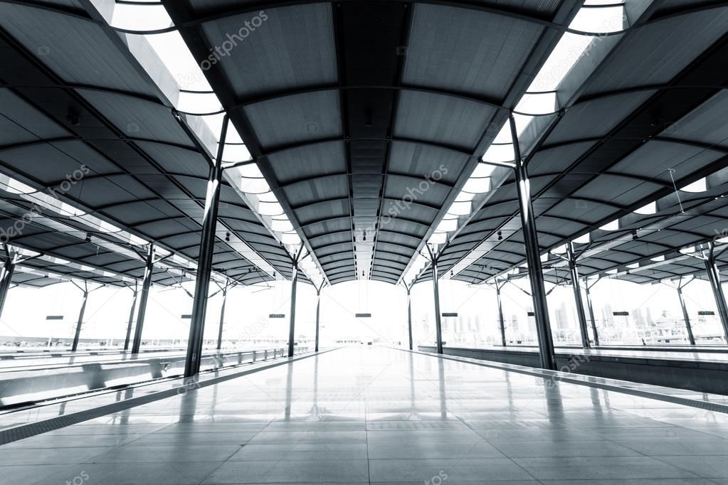 Empty floor of train station platform