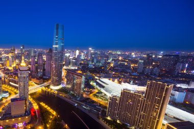 Panoramik manzarası ve ışıklı cityscape