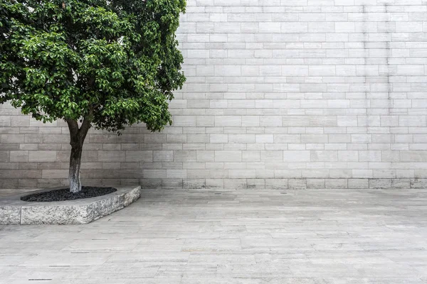 Parede de tijolo branco e estrada de arenito vazio — Fotografia de Stock