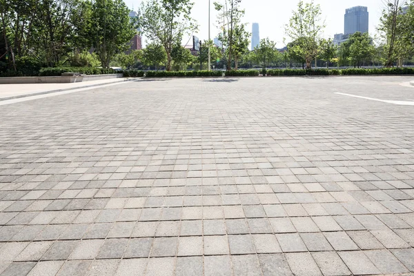 Office building exterior with brick road floor — Stock Photo, Image