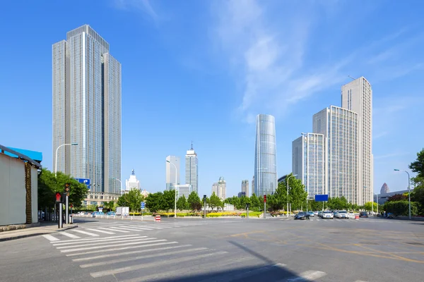 Public square with empty road floor in downtown — Stock Photo, Image