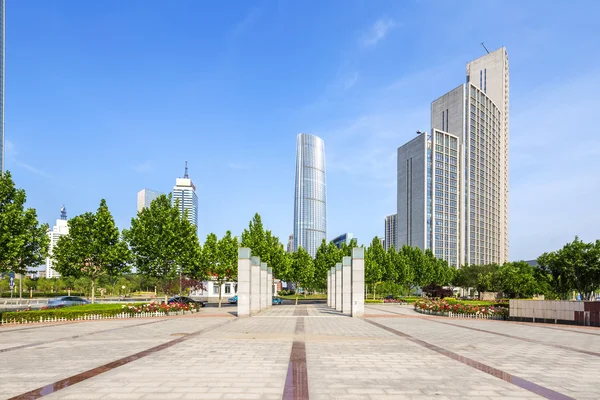 Public square with empty road floor in downtown — Stock Photo, Image