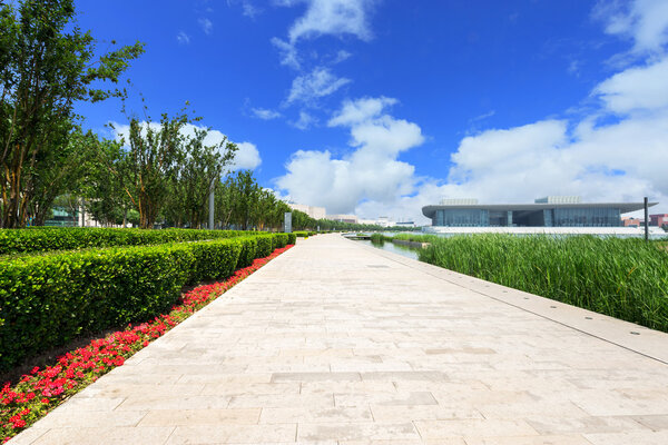 long footpath in modern park