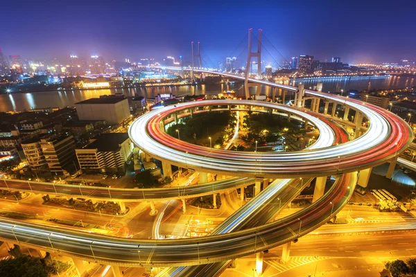 Panorama a silniční křižovatka v Šanghaji — Stock fotografie