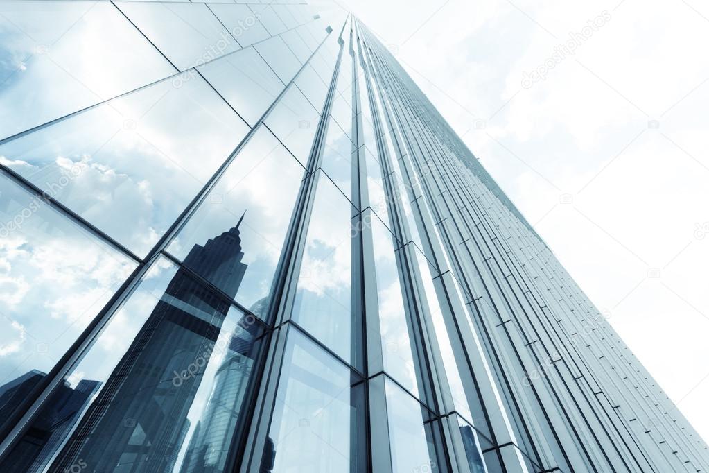 landmarks reflection on glass walls of skyscrapers