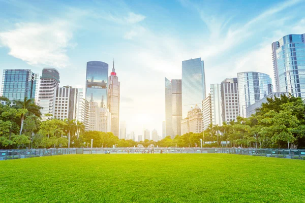 Public green space and skyscrapers — Stock Photo, Image