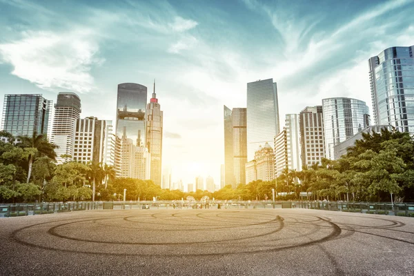 Open space and skyscrapers under twilight — Stock Photo, Image