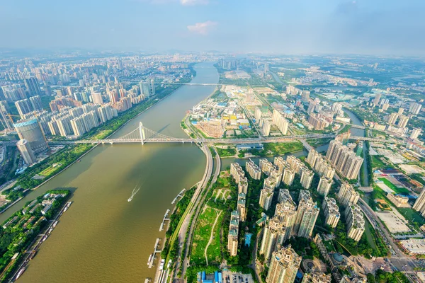 Panorama of skyscrapers and a river — Stock Photo, Image