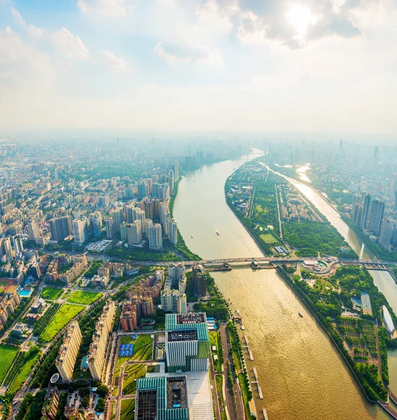 Panorama of skyscrapers and a river — Stock Photo, Image