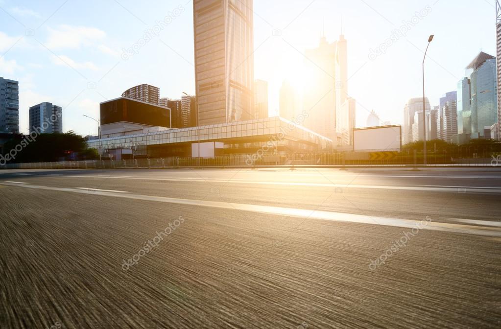 modern city street and skyscrapers