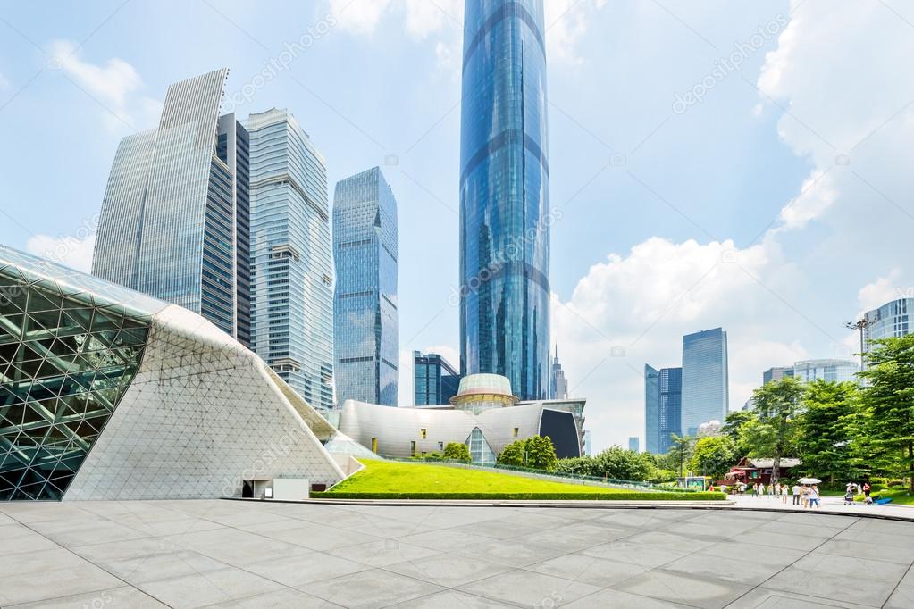 modern square and skyscrapers