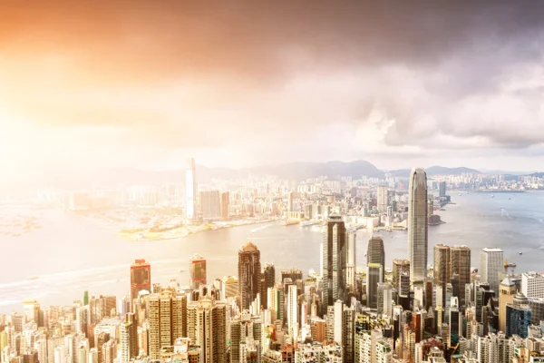 Panorama of skyscrapers and a river — Stock Photo, Image