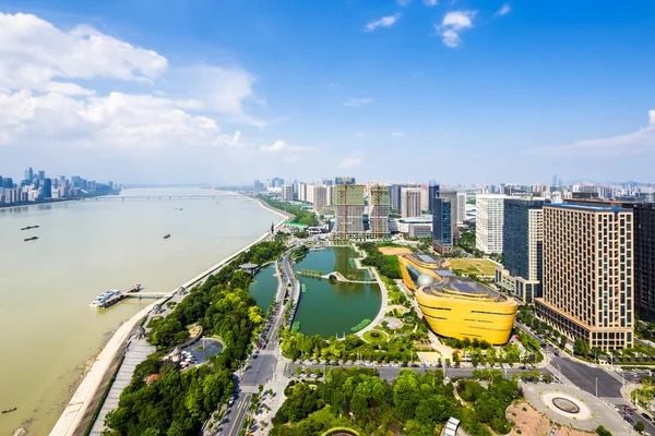 Panorama of skyscrapers and a river — Stock Photo, Image