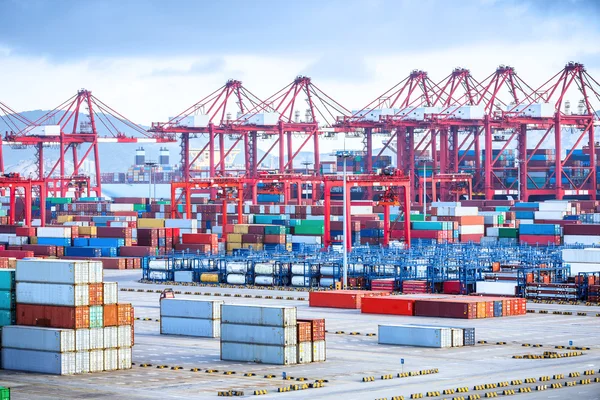 Pelabuhan sibuk dengan penuh kontainer — Stok Foto