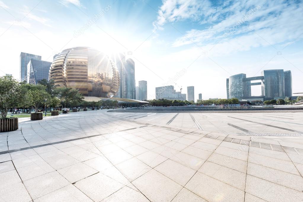 empty square and moder buildings