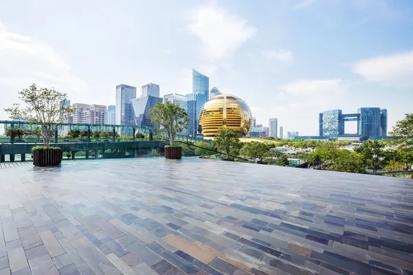 Skyline and empty square front modern buildings — Stock Photo, Image