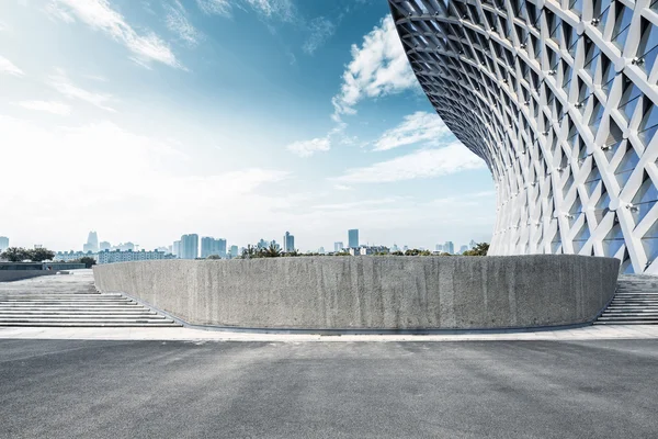 Skyline cityscape and empty floor — Stock Photo, Image