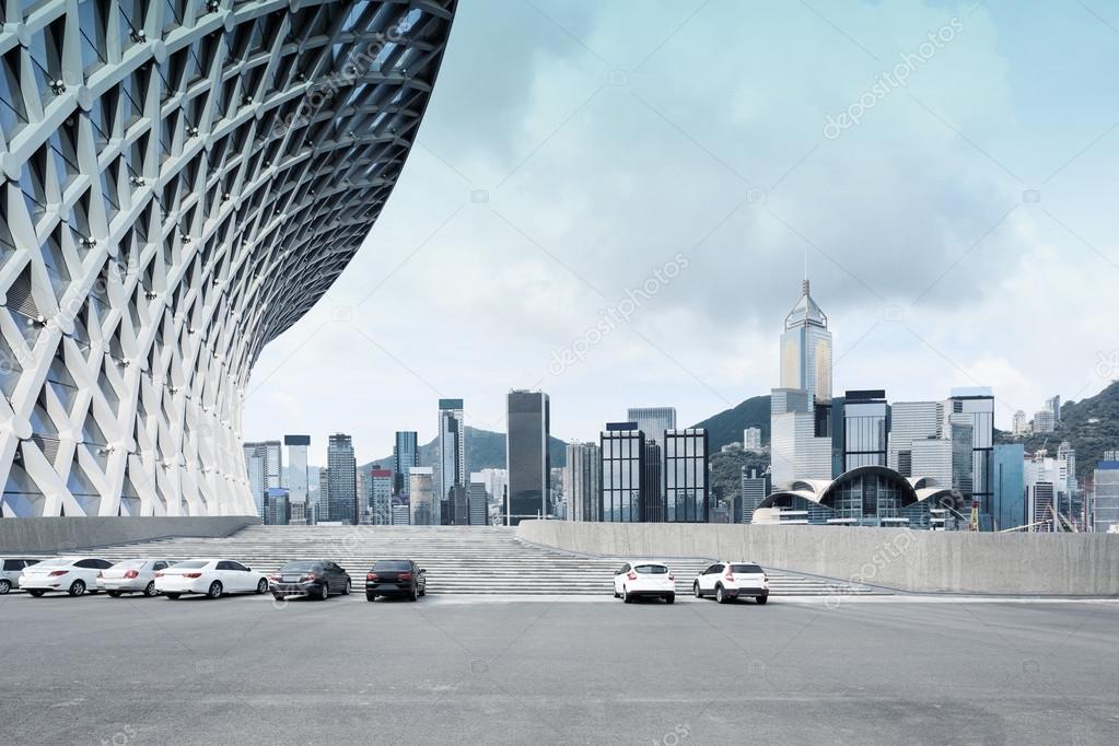 skyline cityscape and empty floor 