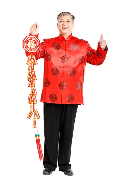 Yaşlı adam mandarin Çince yeni yıl ile — Stok fotoğraf