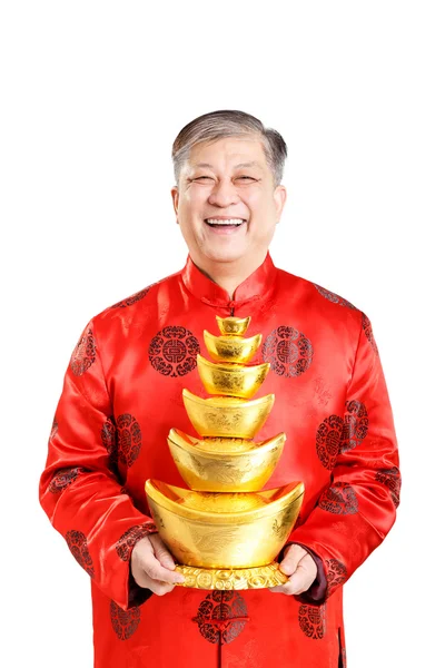 Alter Mann mit Mandarine im chinesischen Neujahr — Stockfoto