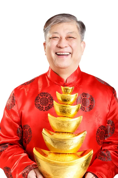 Starý muž s mandarin čínský Nový rok — Stock fotografie