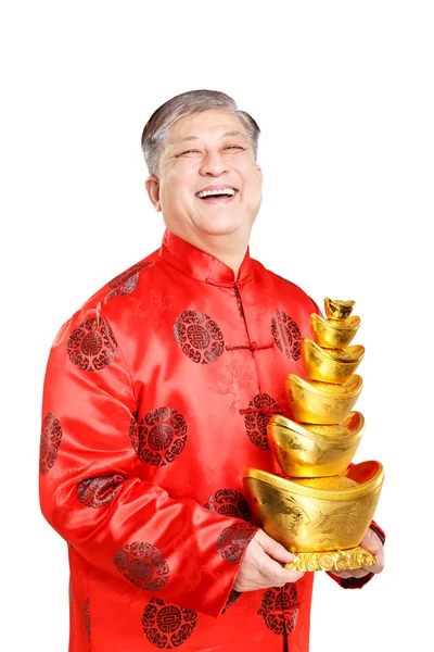 Oude man met Mandarijn in Chinees Nieuwjaar — Stockfoto