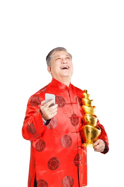 Gubbe med mandarin i kinesiska nyåret — Stockfoto