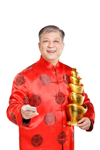 Gubbe med mandarin i kinesiska nyåret — Stockfoto