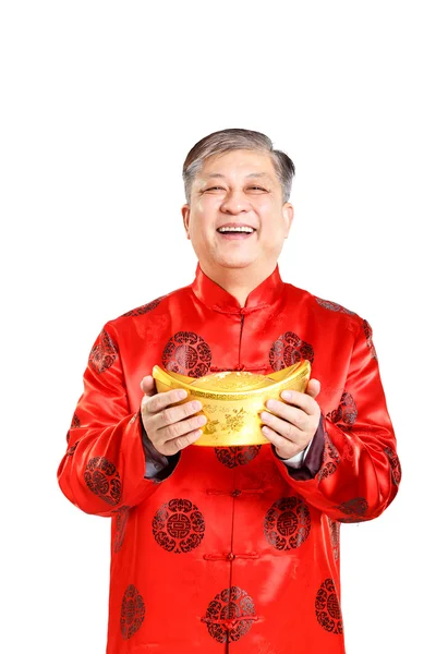 Oude man met Mandarijn in Chinees Nieuwjaar — Stockfoto