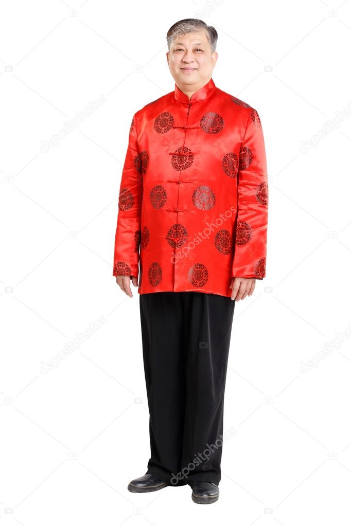 smiling old chinese man in mandarin