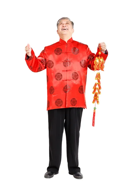 Lachende Chinese oude man in het Mandarijn — Stockfoto