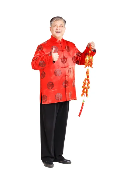 Lachende Chinese oude man in het Mandarijn — Stockfoto