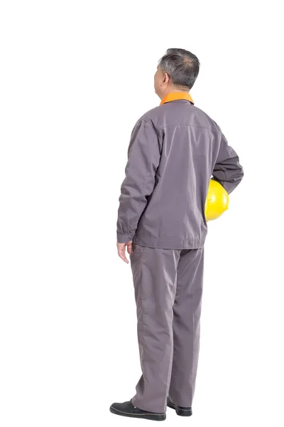 Engenheiro isolado com hardhat em seu braço — Fotografia de Stock