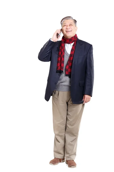 휴대 전화와 함께 아시아 노인 — 스톡 사진