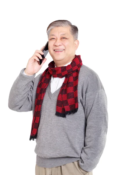 휴대폰 오래 된 아시아 사람 — 스톡 사진
