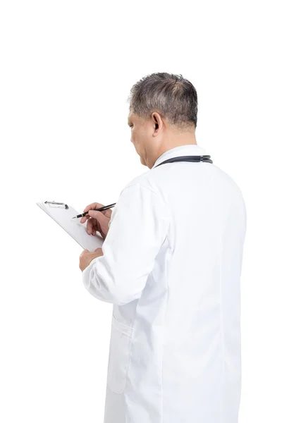 Adam doktor stetoskop tahtaya yazma ile — Stok fotoğraf