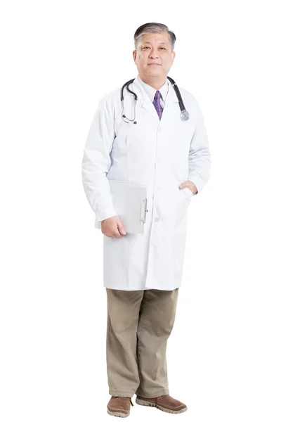 Asian man doctor with stethoscope and clipboard — Stock Photo, Image