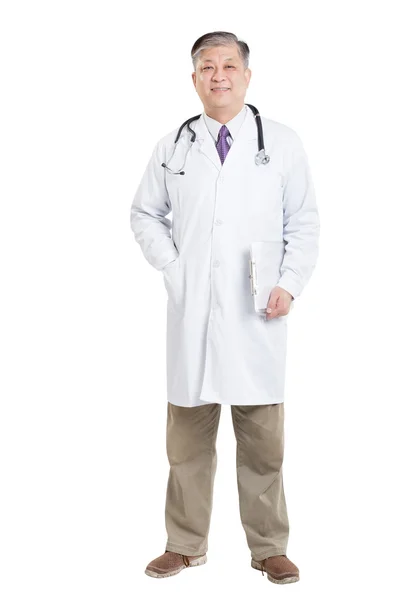 Asian man doctor with stethoscope and clipboard — Stock Photo, Image