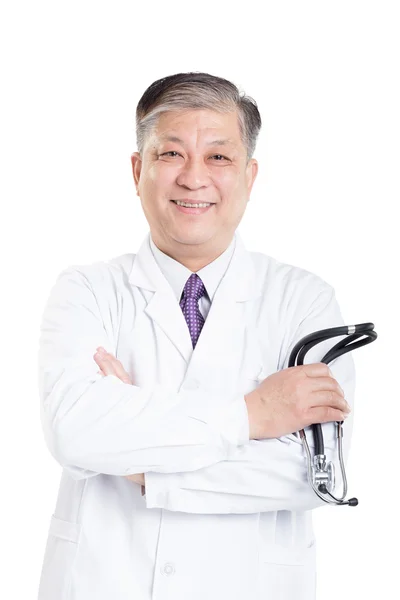 Eski Asya adam doktor stetoskop ile — Stok fotoğraf