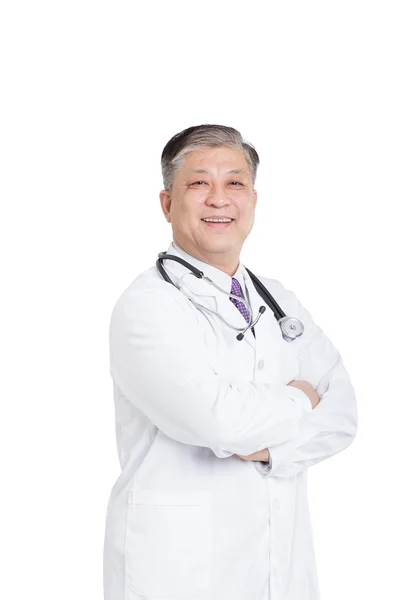 Alter asiatischer Mann Arzt lächelt — Stockfoto