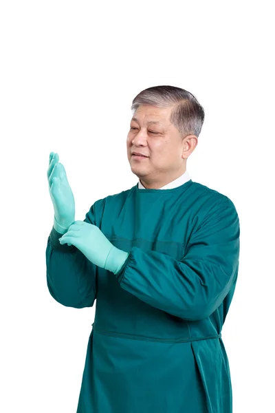 Man doctor putting gloves — Fotografia de Stock