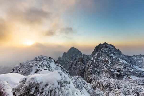 Snömotiv Huangshan Hill på vintern — Stockfoto